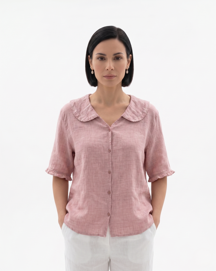 Siopie | Women’s Linen Peter Pan Collar Blouse