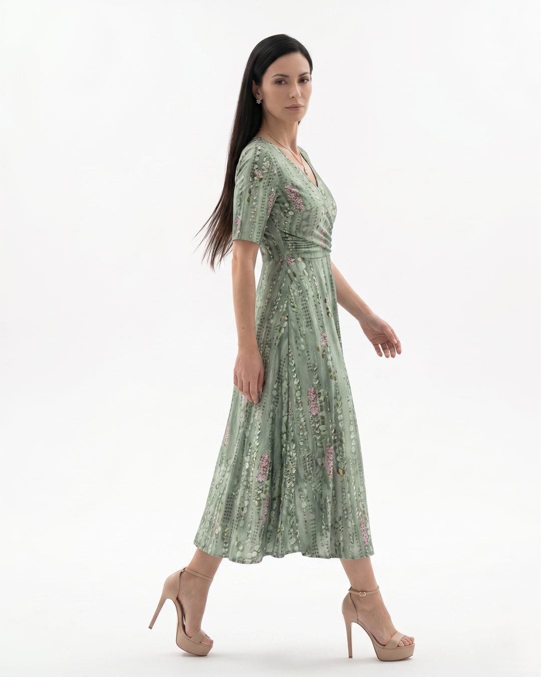 Siopie | Women’s Printed Ruched Waist Midi Dress