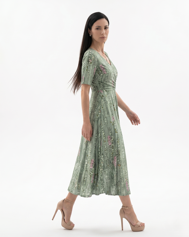 Siopie | Women’s Printed Ruched Waist Midi Dress