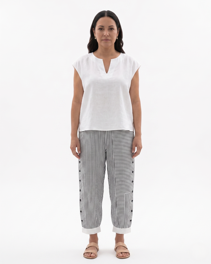 Siopie | Women’s Relaxed Fit Striped Cotton Trousers