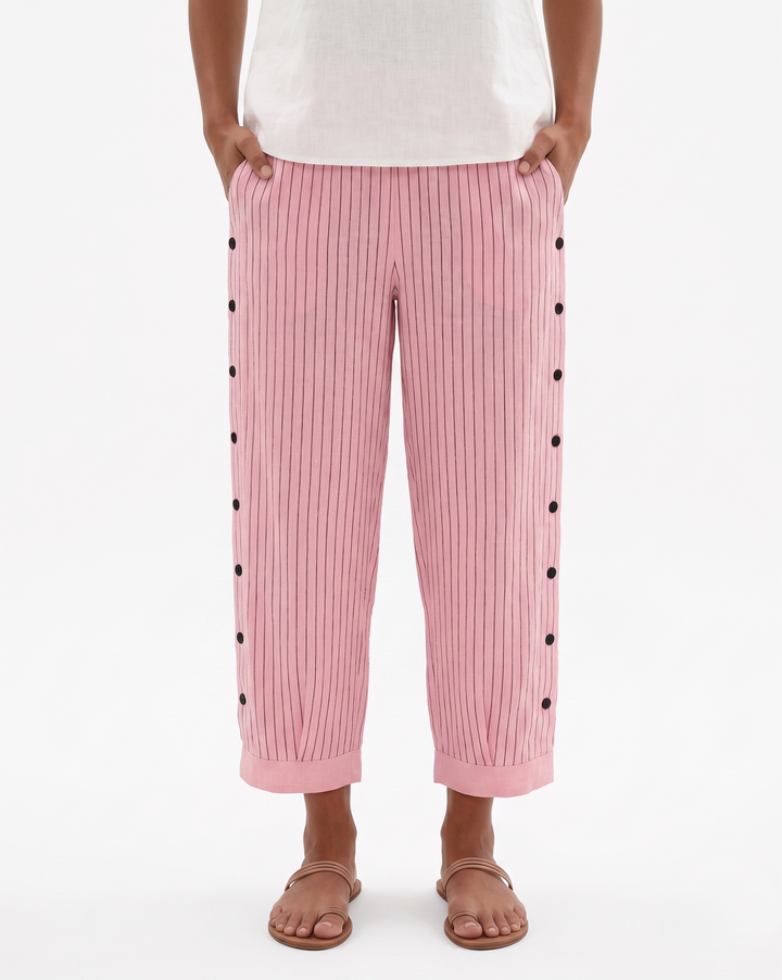 Siopie | Women’s Relaxed Fit Striped Cotton Trousers