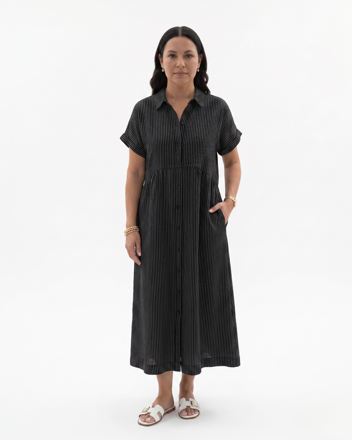 Siopie | Women’s Relaxed Stripe Button Front Midi Dress