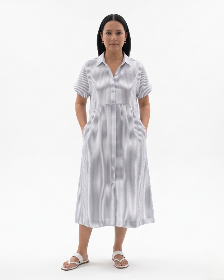 Siopie | Women’s Relaxed Stripe Button Front Midi Dress