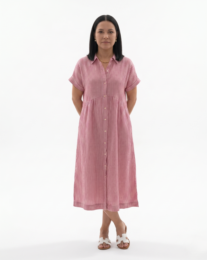 Siopie | Women’s Relaxed Stripe Button Front Midi Dress