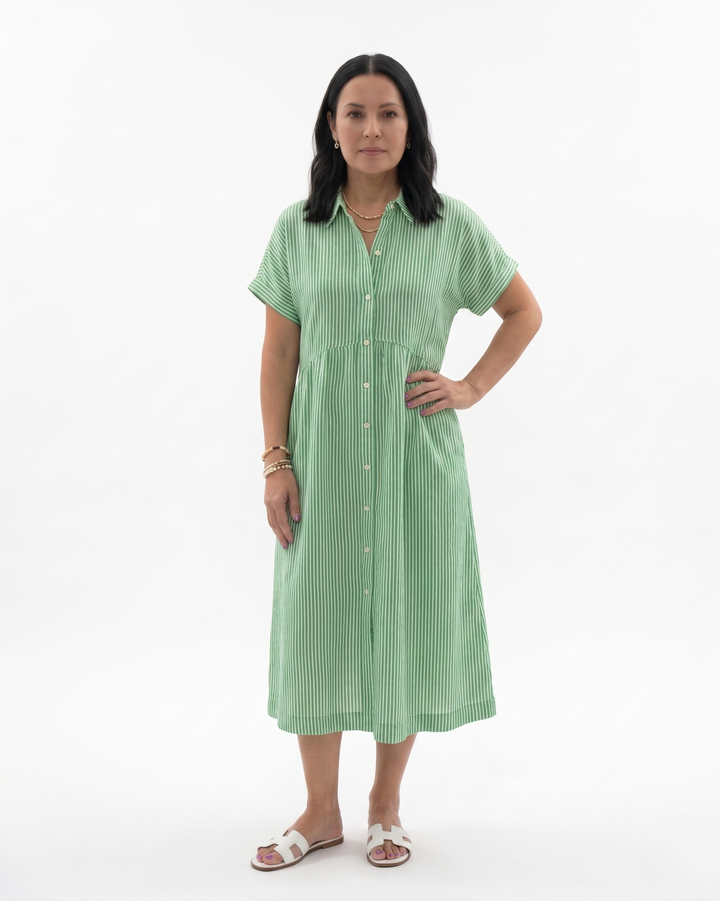 Siopie | Women’s Relaxed Stripe Button Front Midi Dress