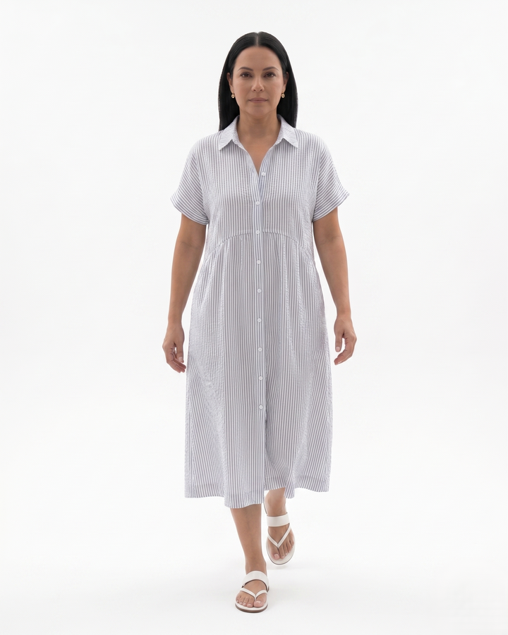 Siopie | Women’s Relaxed Stripe Button Front Midi Dress