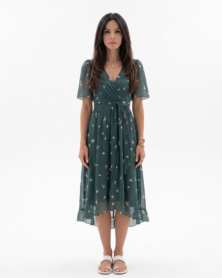 Siopie | Women’s Sheer Floral Wrap Tea Dress
