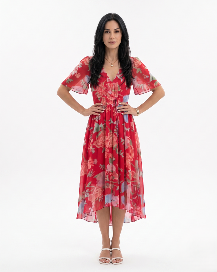 Siopie | Women’s Sheer Floral Wrap Tea Dress