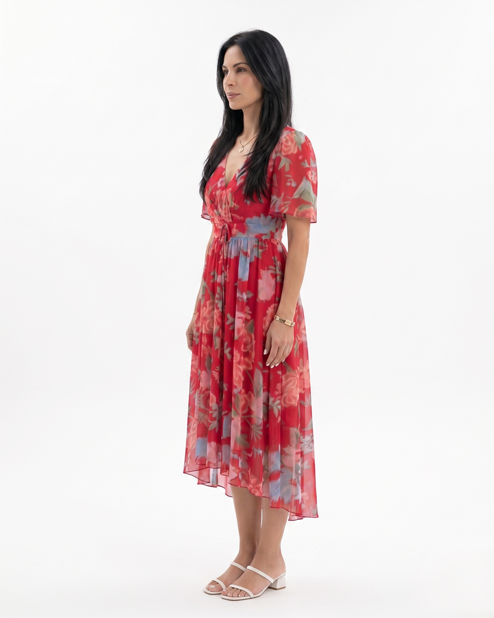 Siopie | Women’s Sheer Floral Wrap Tea Dress