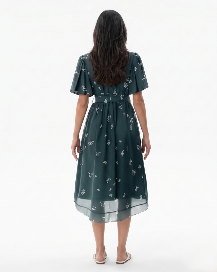 Siopie | Women’s Sheer Floral Wrap Tea Dress