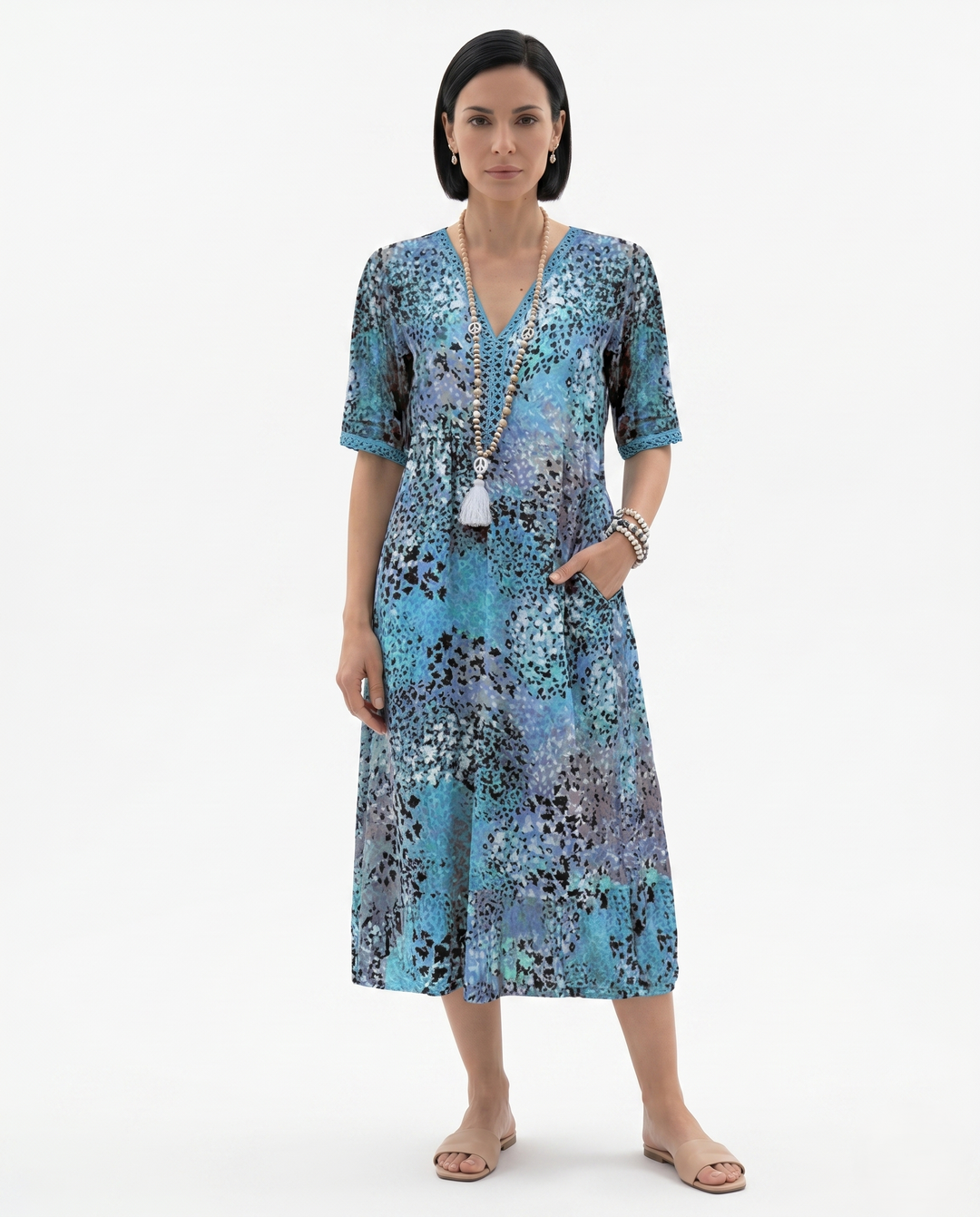 Siopie | Women’s Soft Drape Patterned Day Dress