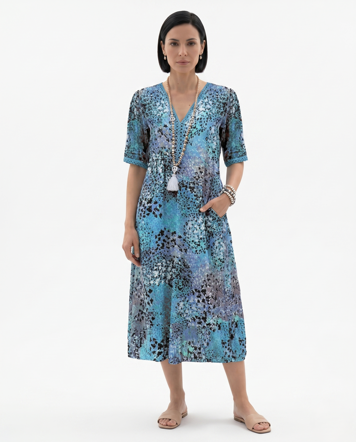 Siopie | Women’s Soft Drape Patterned Day Dress