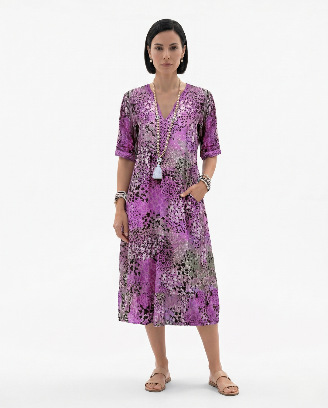 Siopie | Women’s Soft Drape Patterned Day Dress