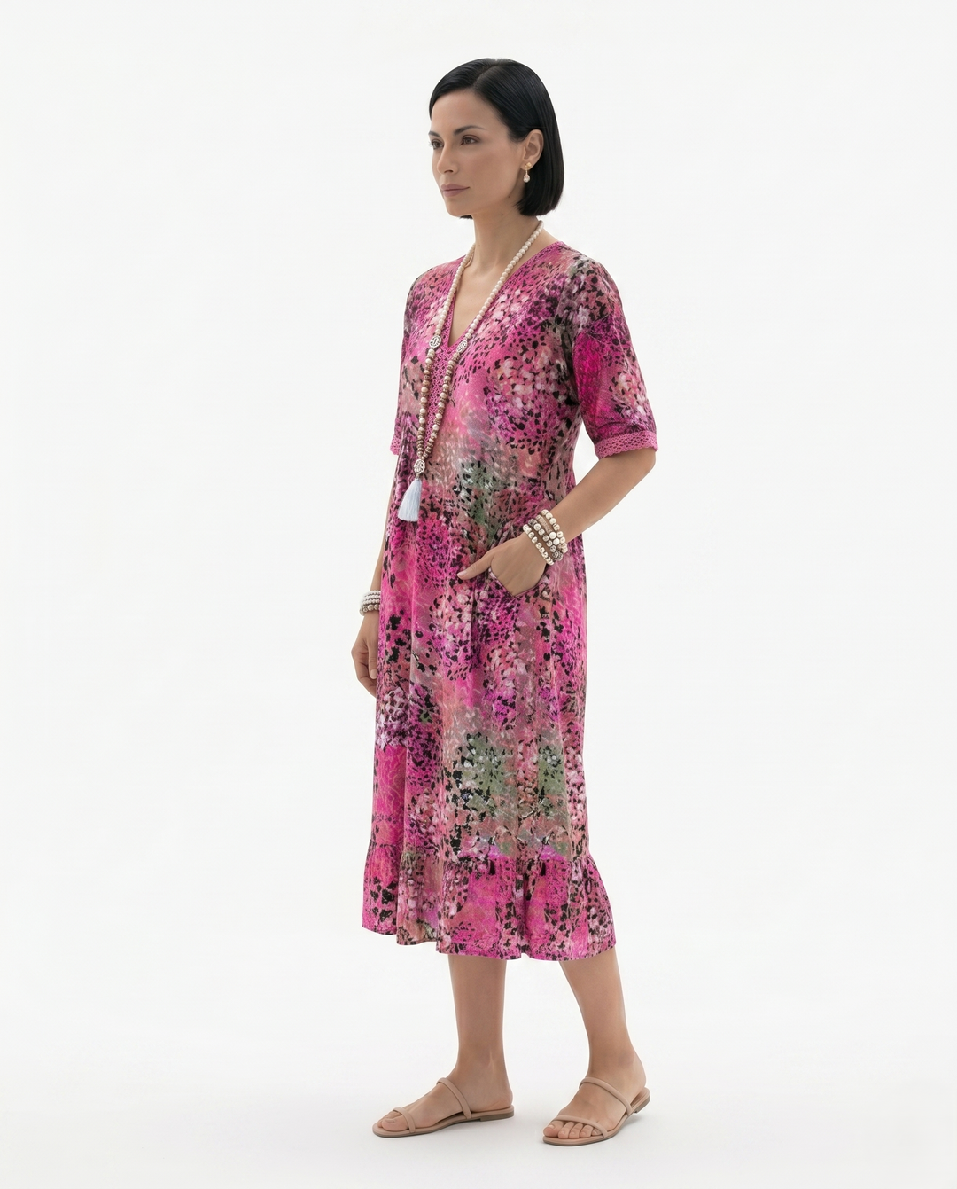 Siopie | Women’s Soft Drape Patterned Day Dress