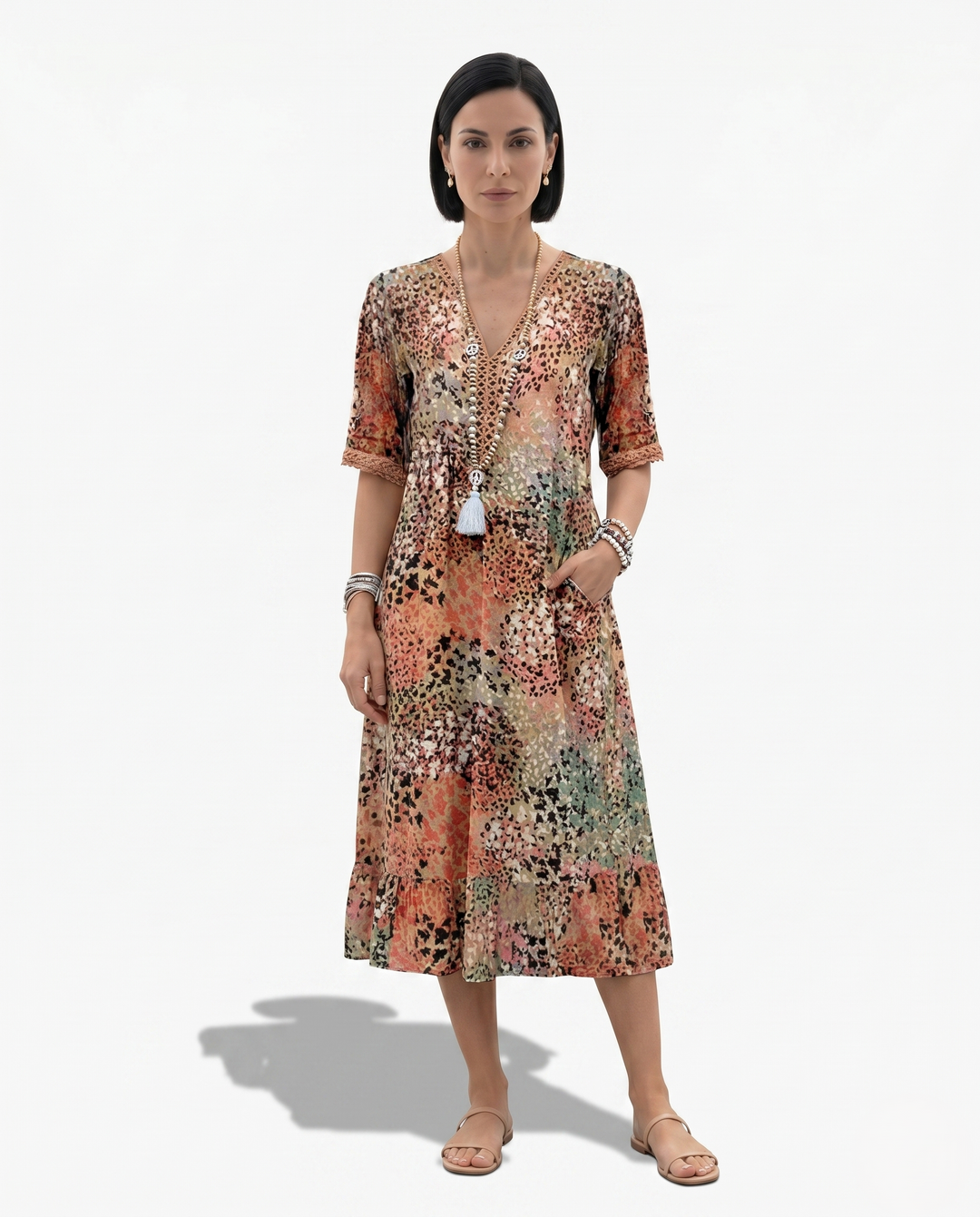 Siopie | Women’s Soft Drape Patterned Day Dress