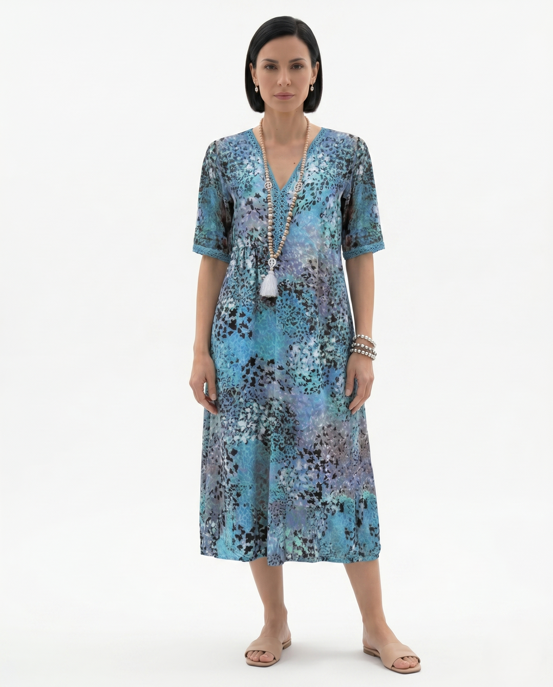 Siopie | Women’s Soft Drape Patterned Day Dress