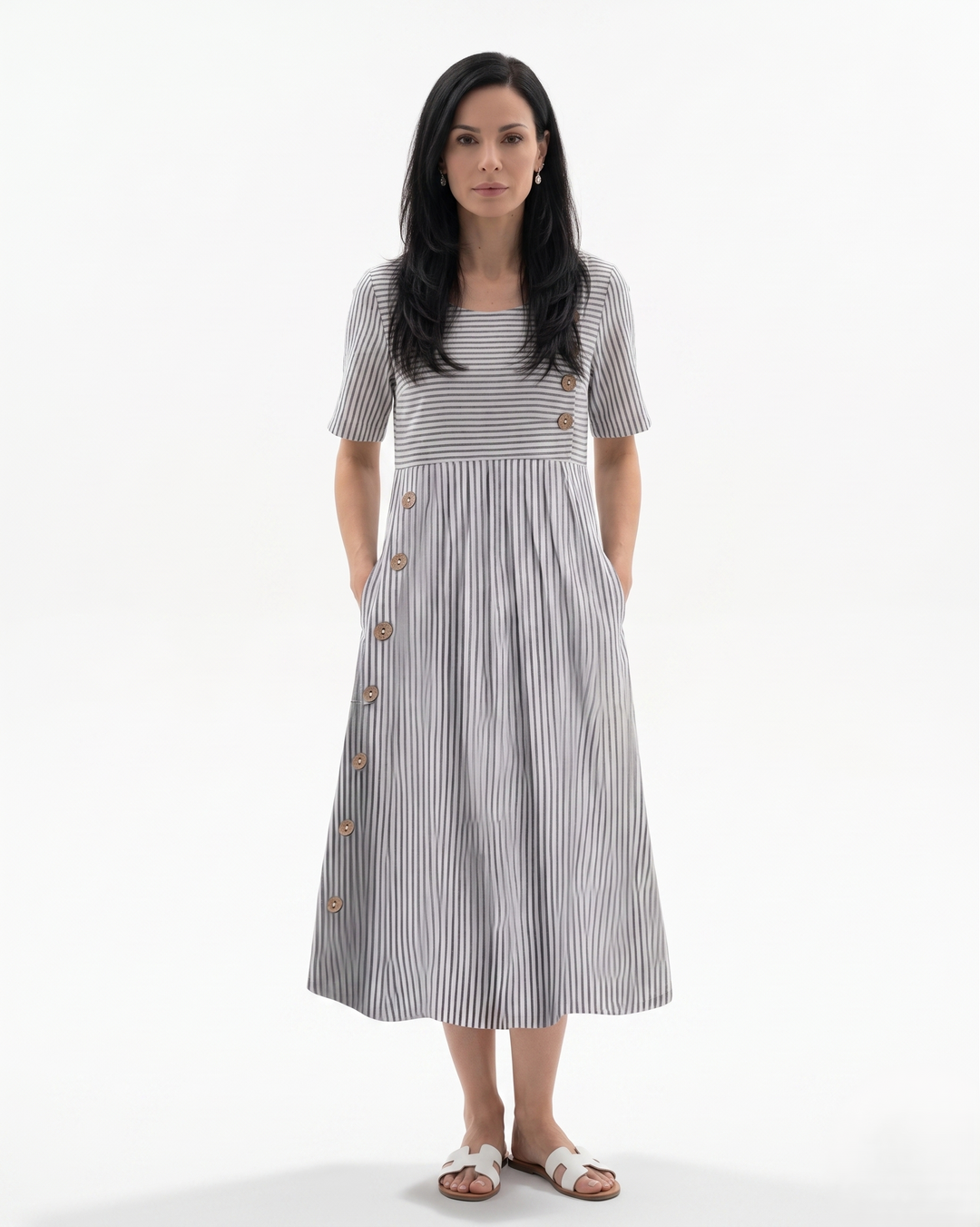 Siopie | Women’s Striped Button Midi Dress