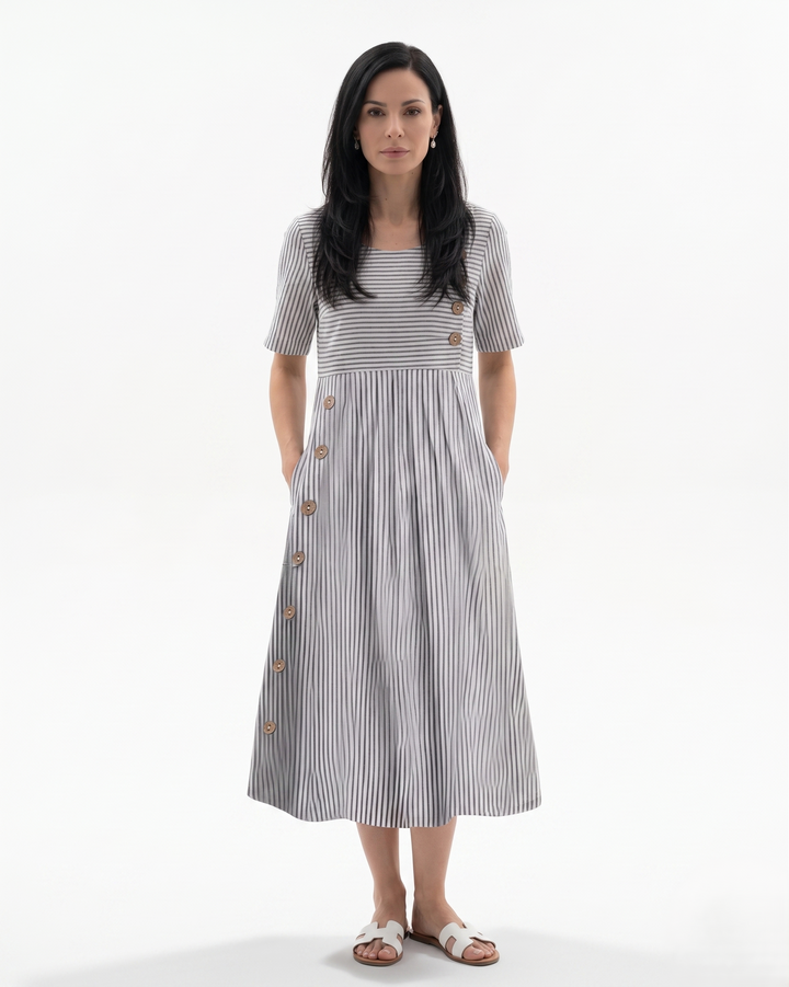 Siopie | Women’s Striped Button Midi Dress