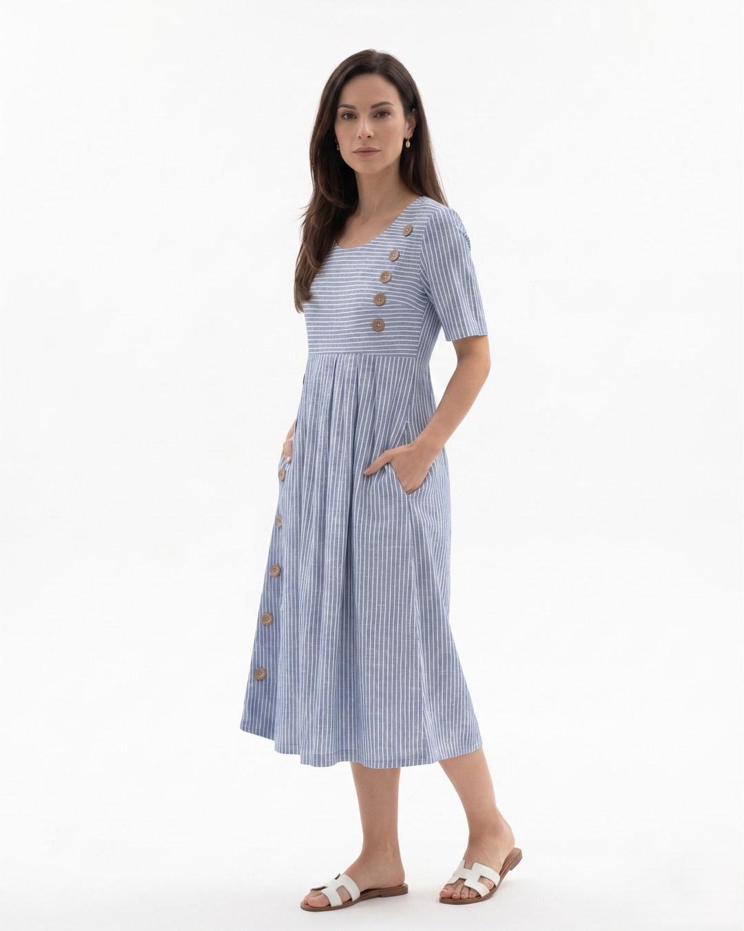 Siopie | Women’s Striped Button Midi Dress