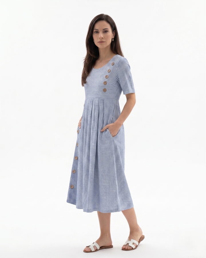 Siopie | Women’s Striped Button Midi Dress