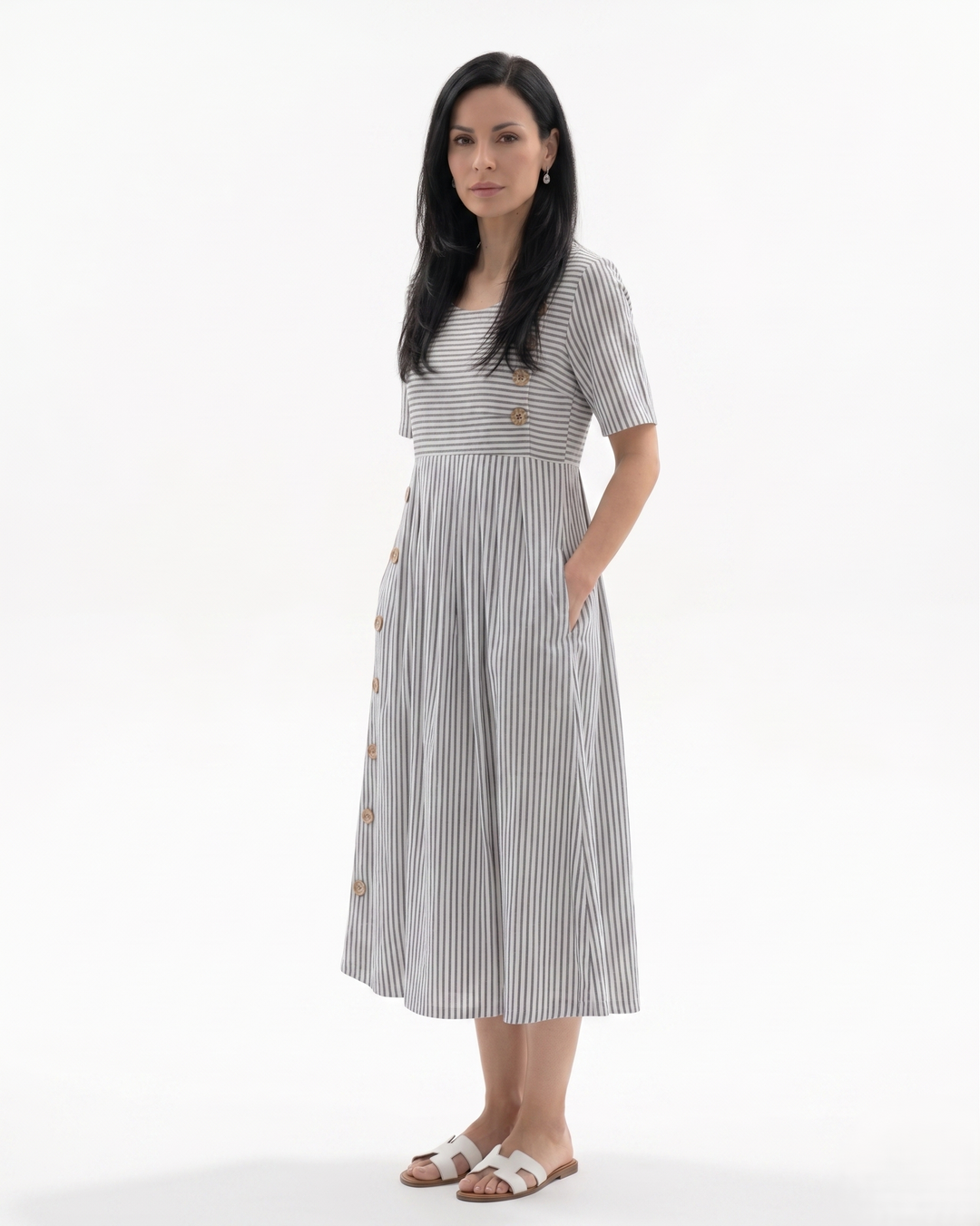 Siopie | Women’s Striped Button Midi Dress