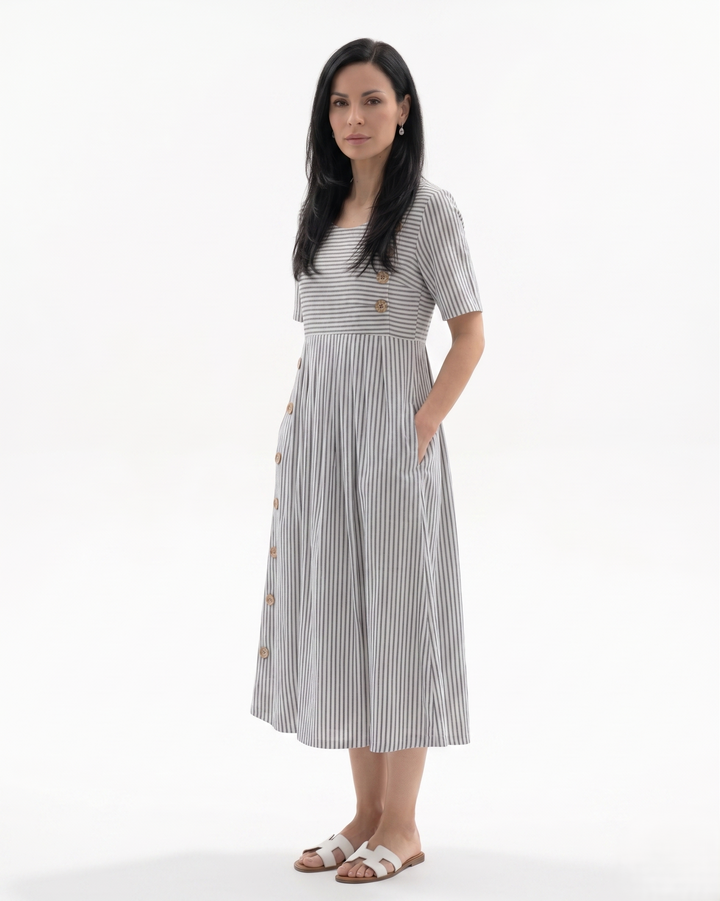 Siopie | Women’s Striped Button Midi Dress