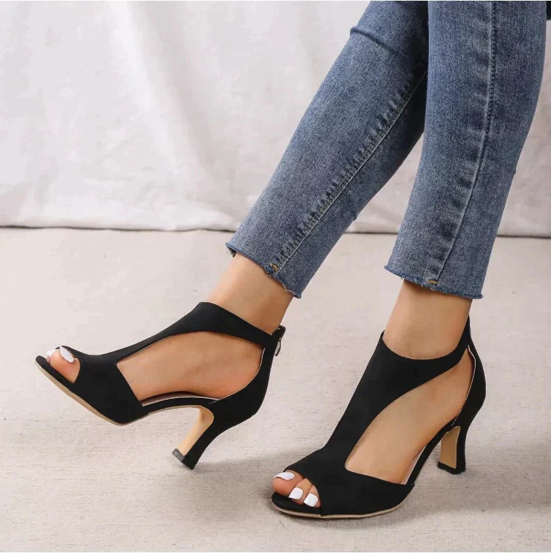 Liora Comfort Elegant Heels – Orthopedic Pink & Black Suede