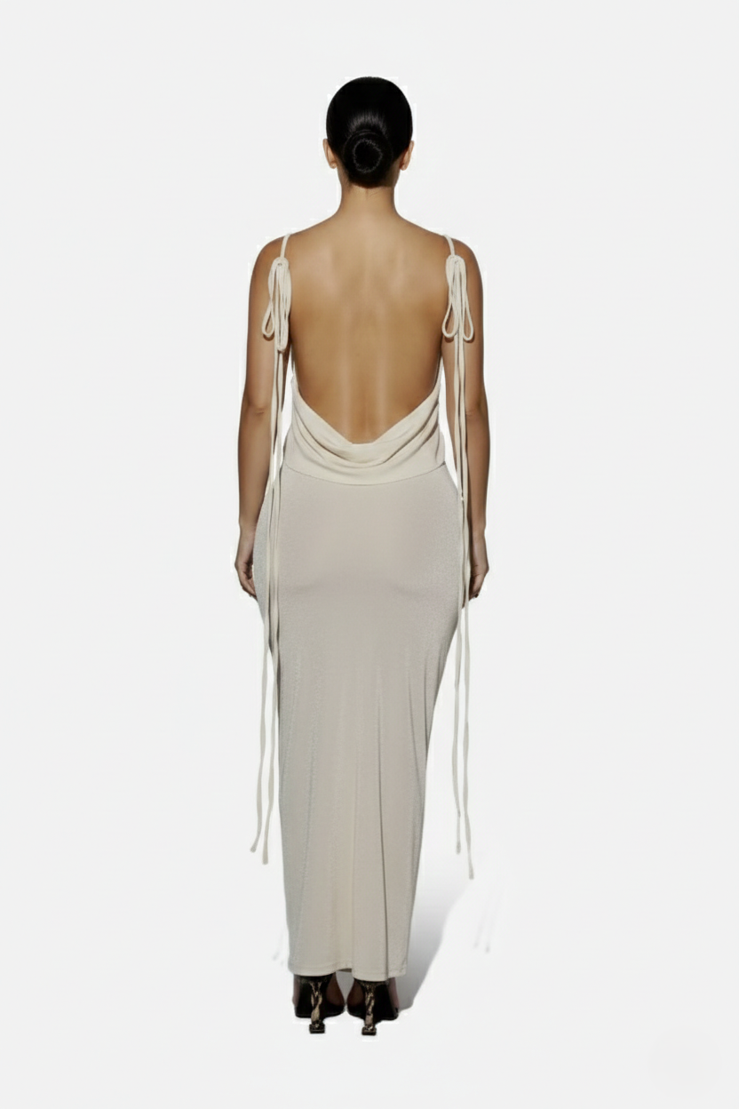 Spaghetti Strap Backless Maxi Dress Long Tie Back