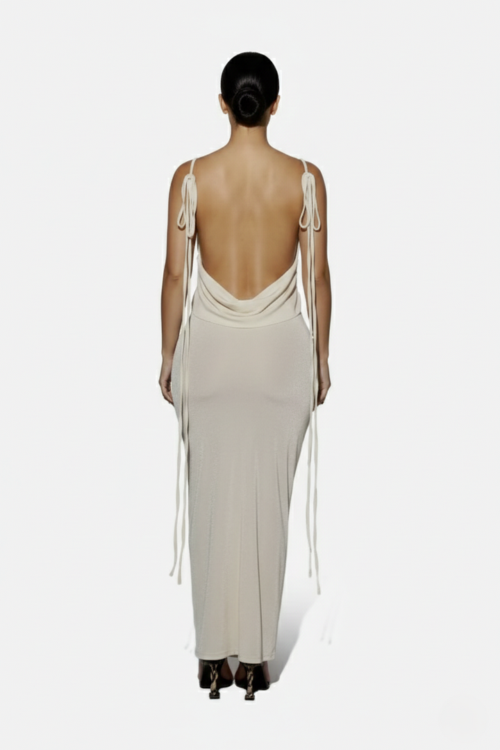 Spaghetti Strap Backless Maxi Dress Long Tie Back