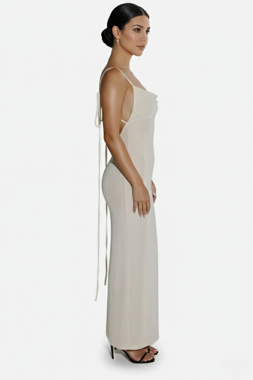 Spaghetti Strap Backless Maxi Dress Long Tie Back