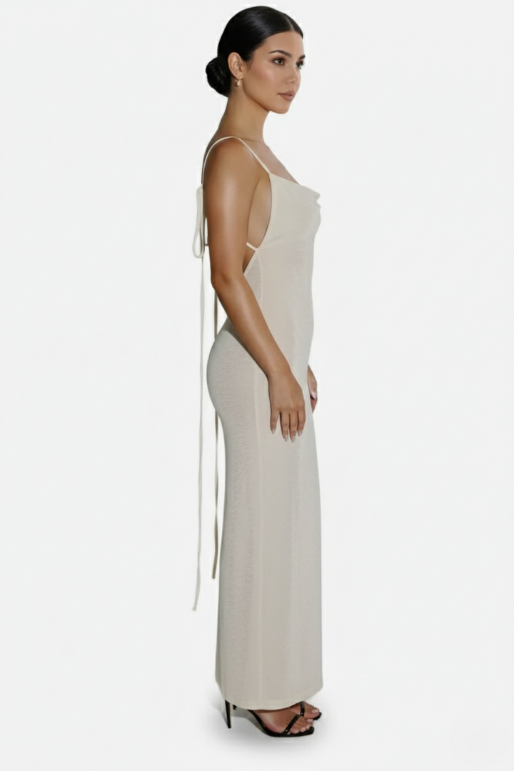 Spaghetti Strap Backless Maxi Dress Long Tie Back