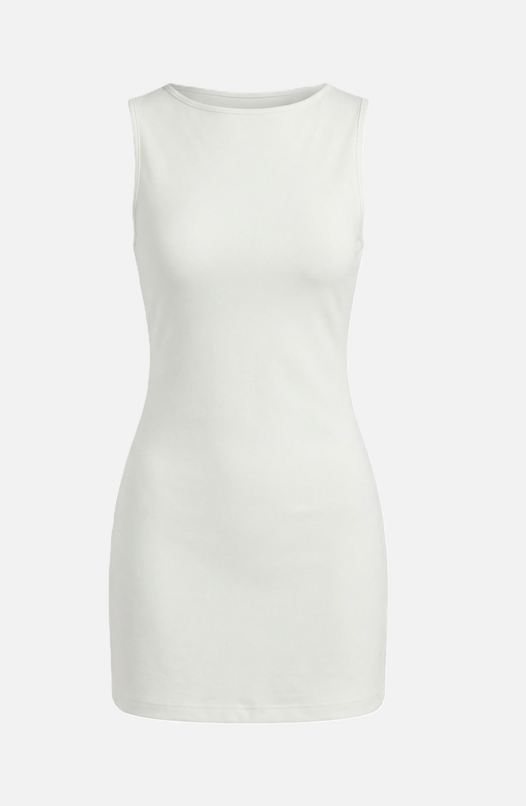 Bodycon Mini Dress Boat Neck Sleeveless Ribbed Knit Basic Stretch