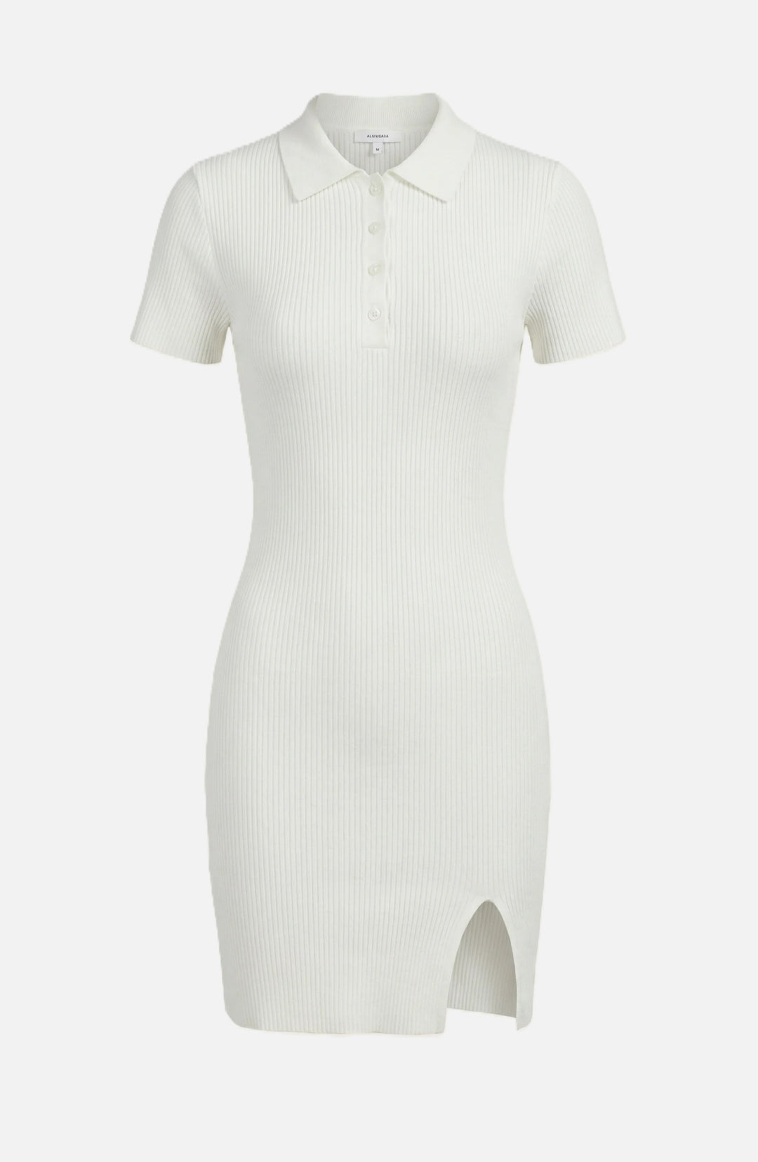 Ribbed Polo Mini Dress Slim Fit Button Front with Side Slit