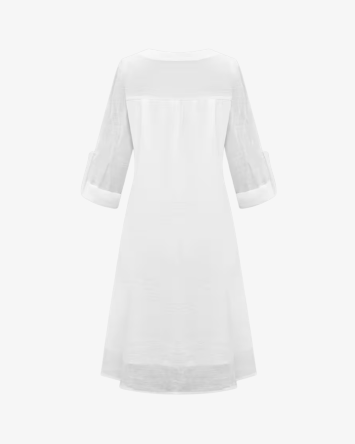 Floral Embroidered Mesh Midi Dress Notch V Neck Sheer Sleeve