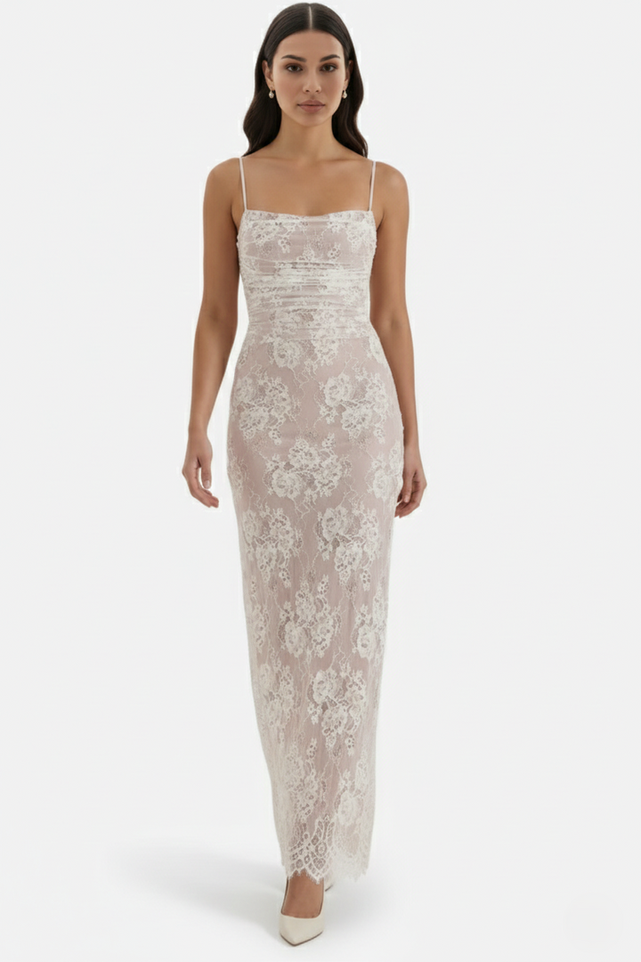 Floral Lace Maxi Dress with Lace-Up Back and Long Sleeve Shrug