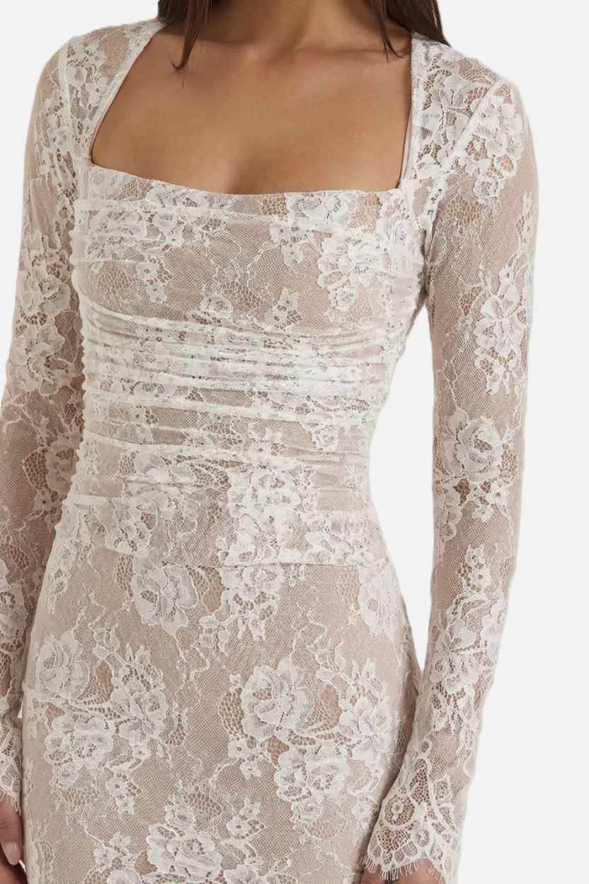 Floral Lace Maxi Dress with Lace-Up Back and Long Sleeve Shrug