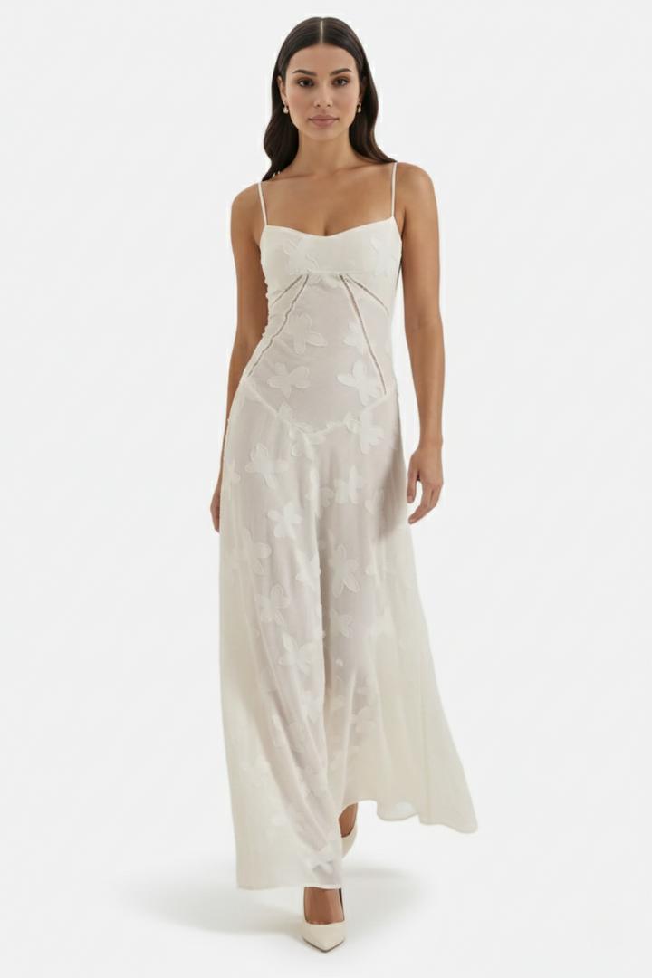 Floral Slip Maxi Dress with Lace-Up Back