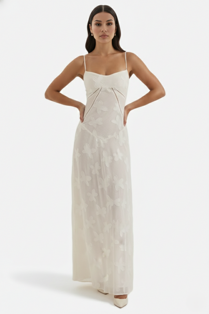 Floral Slip Maxi Dress with Lace-Up Back