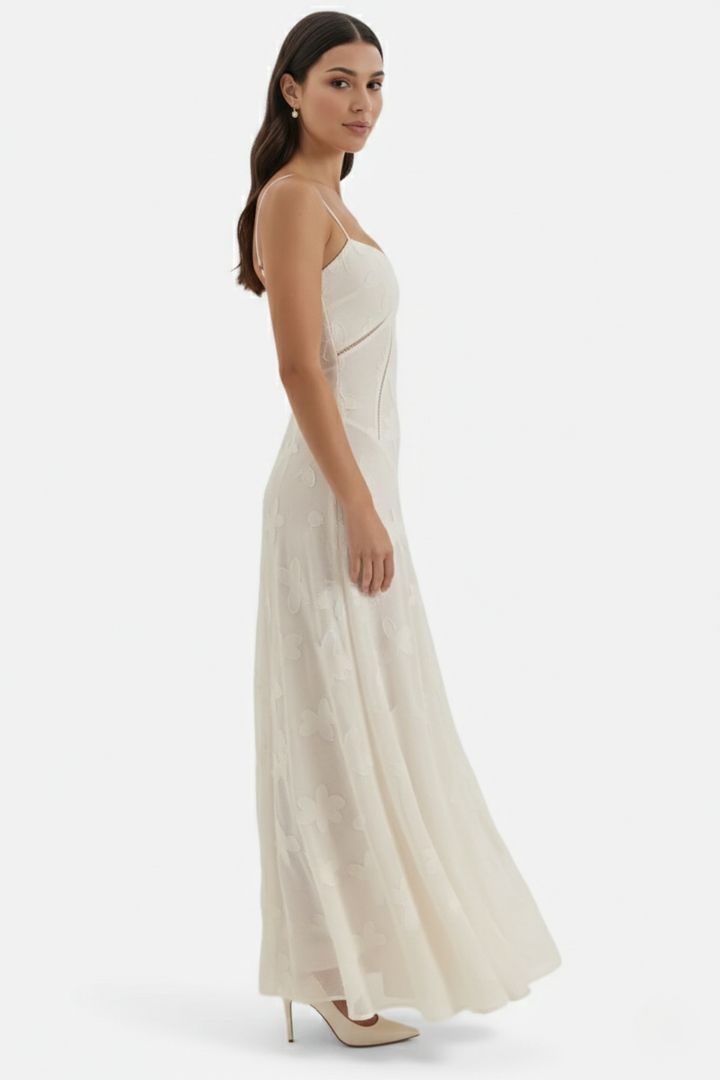 Floral Slip Maxi Dress with Lace-Up Back
