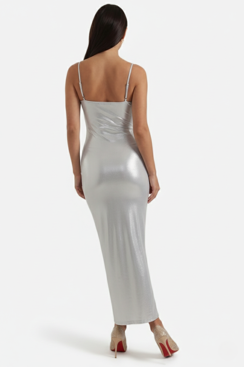 Party Dress Metallic Bodycon with Spaghetti Strap Maxi