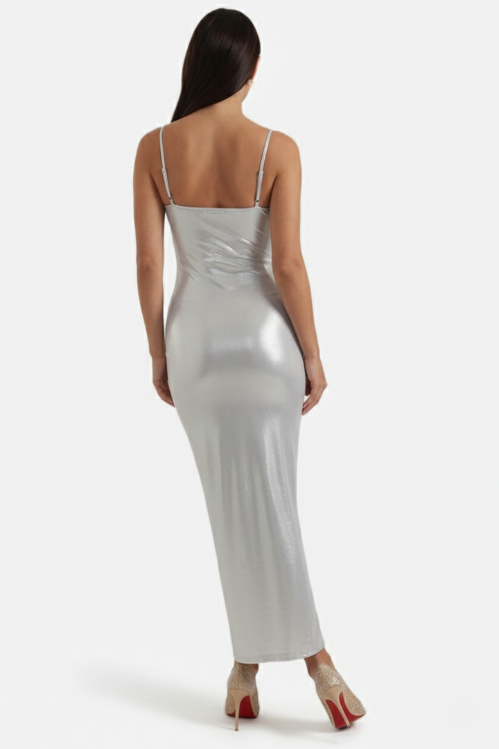 Party Dress Metallic Bodycon with Spaghetti Strap Maxi