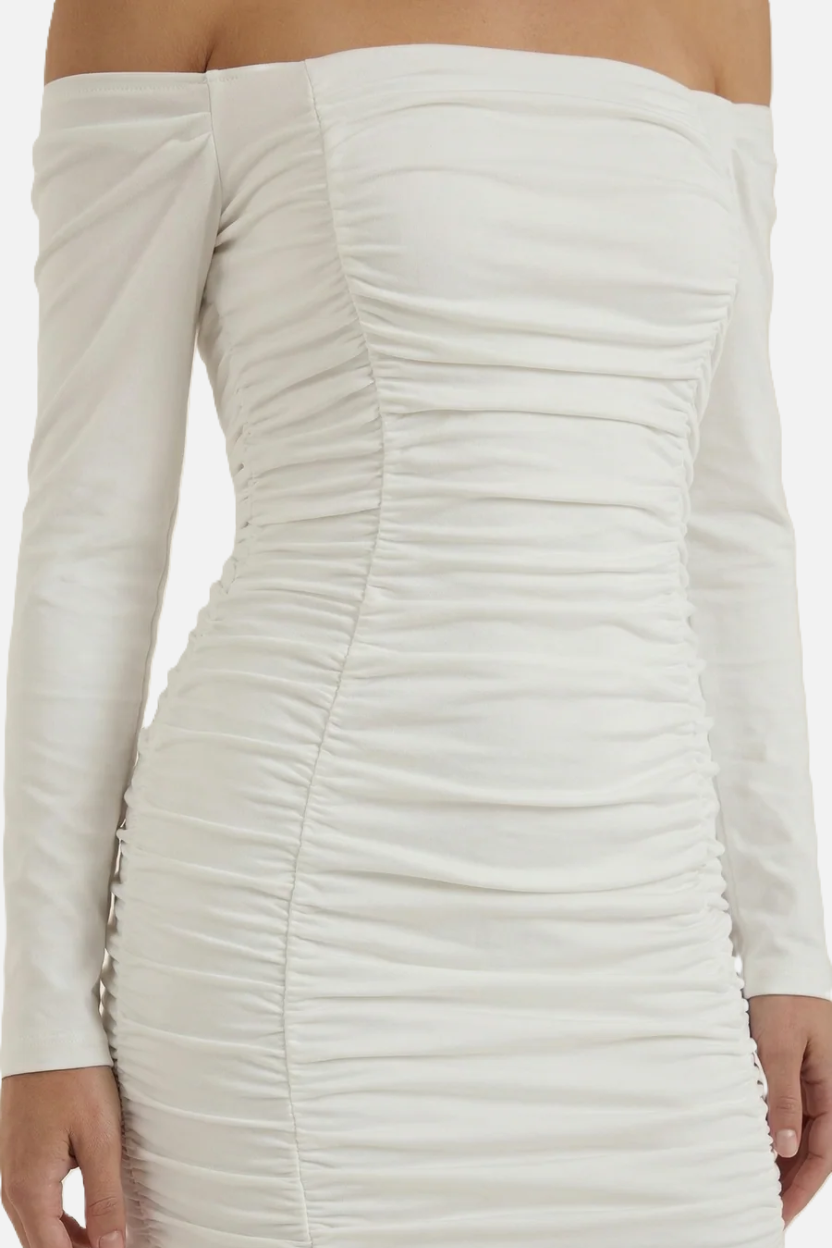 Ruched Off-Shoulder Long Sleeve Bodycon Mini Dress