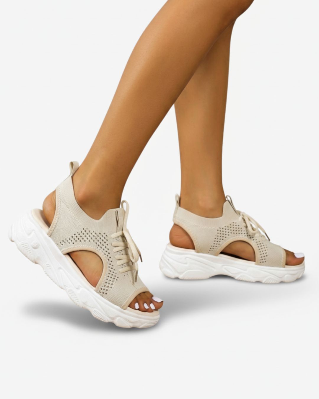 Sandals Knit Mesh Cutout Lace Up Open Toe