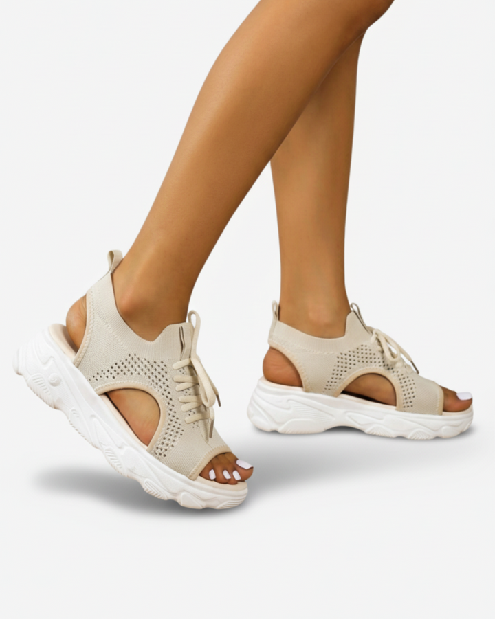 Sandals Knit Mesh Cutout Lace Up Open Toe