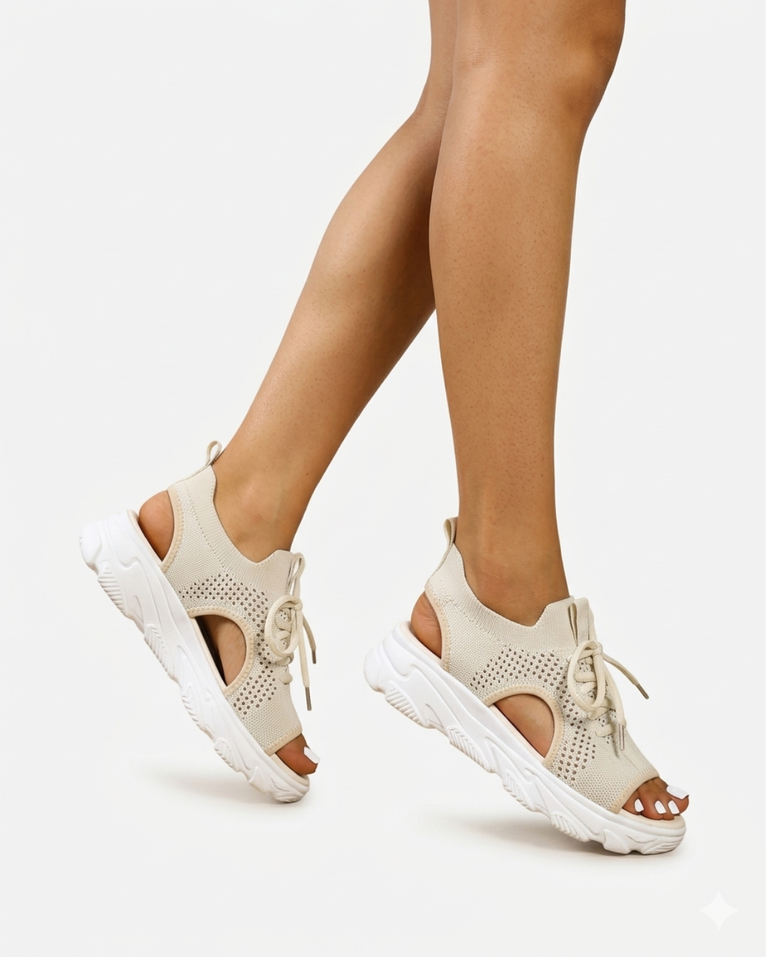 Sandals Knit Mesh Cutout Lace Up Open Toe