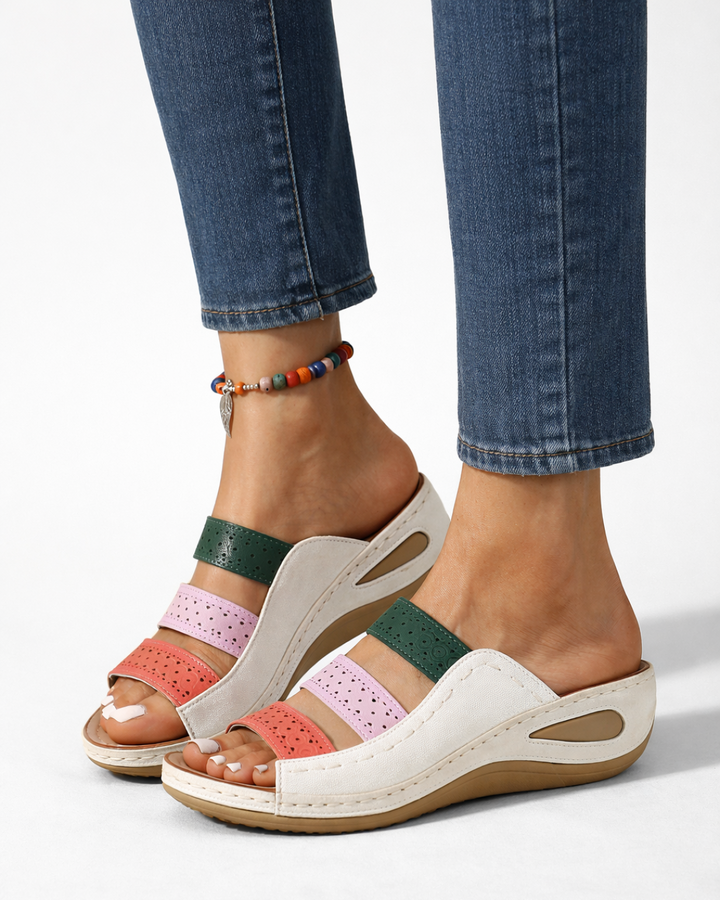 Slide Sandals Wedge Heel Multi-color Strap