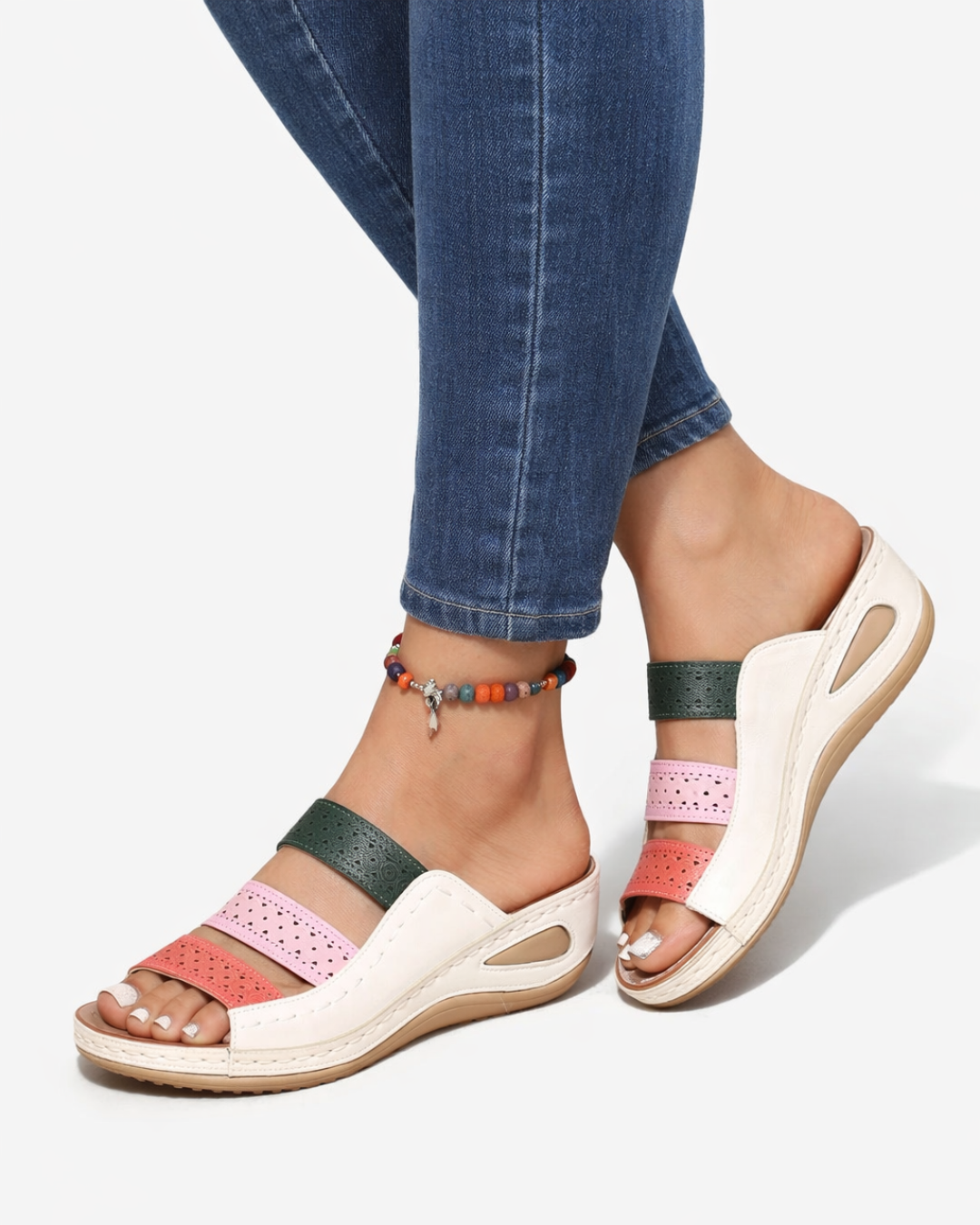 Slide Sandals Wedge Heel Multi-color Strap