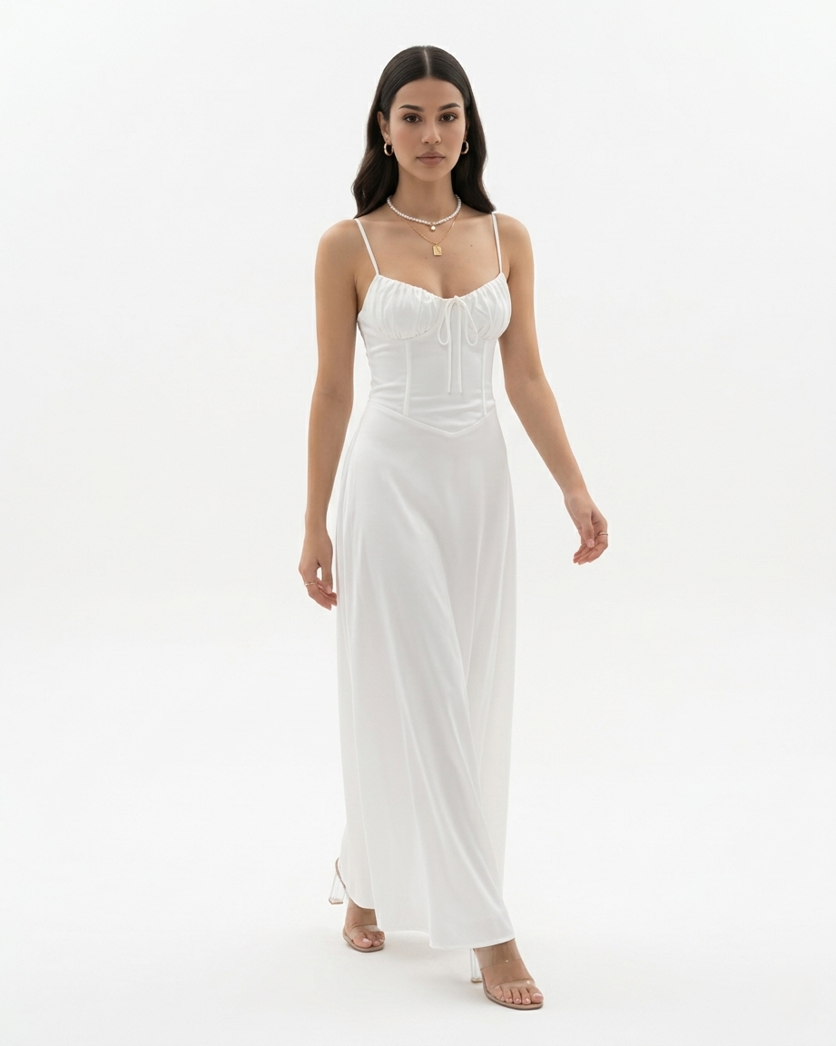 Spaghetti Strap Maxi Dress Sweetheart Neck Tie Front A Line