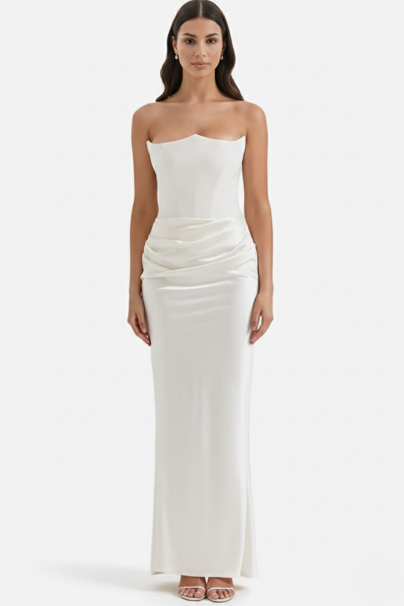Strapless Corset Maxi Dress Structured Bodice Draped Detail