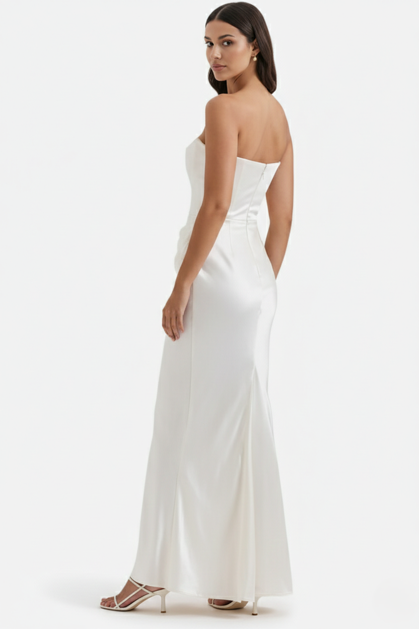 Strapless Corset Maxi Dress Structured Bodice Draped Detail